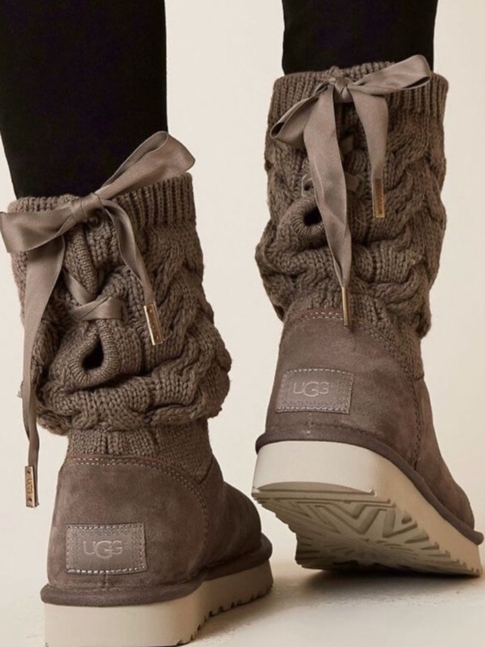 Ugg Boots Womens 11 gray Suede Kiandra Knit Bow Ankle Shoes
